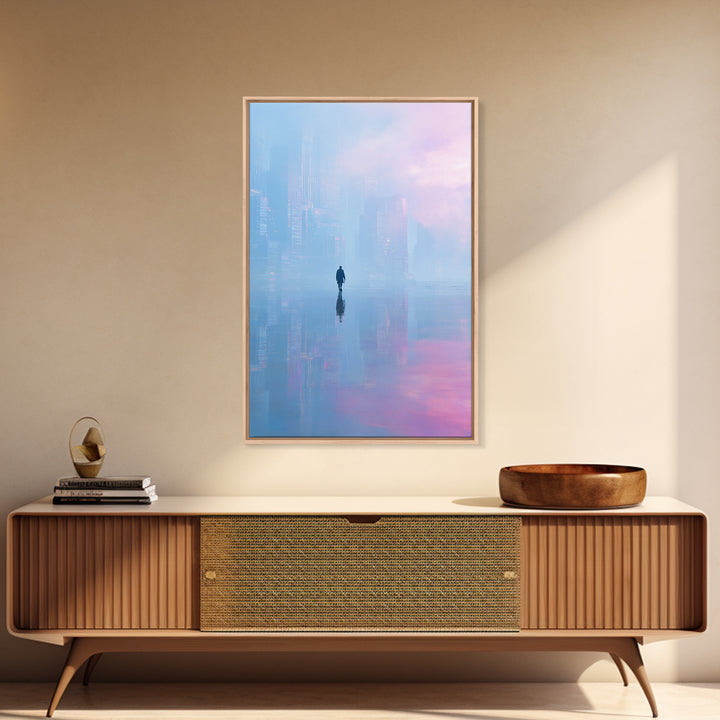 Floating Glass Architecture Above Reflective Water Canvas Print, Futuristic Art, Luxury Decor, Living Room Decor, Future, FUT-2x3-59