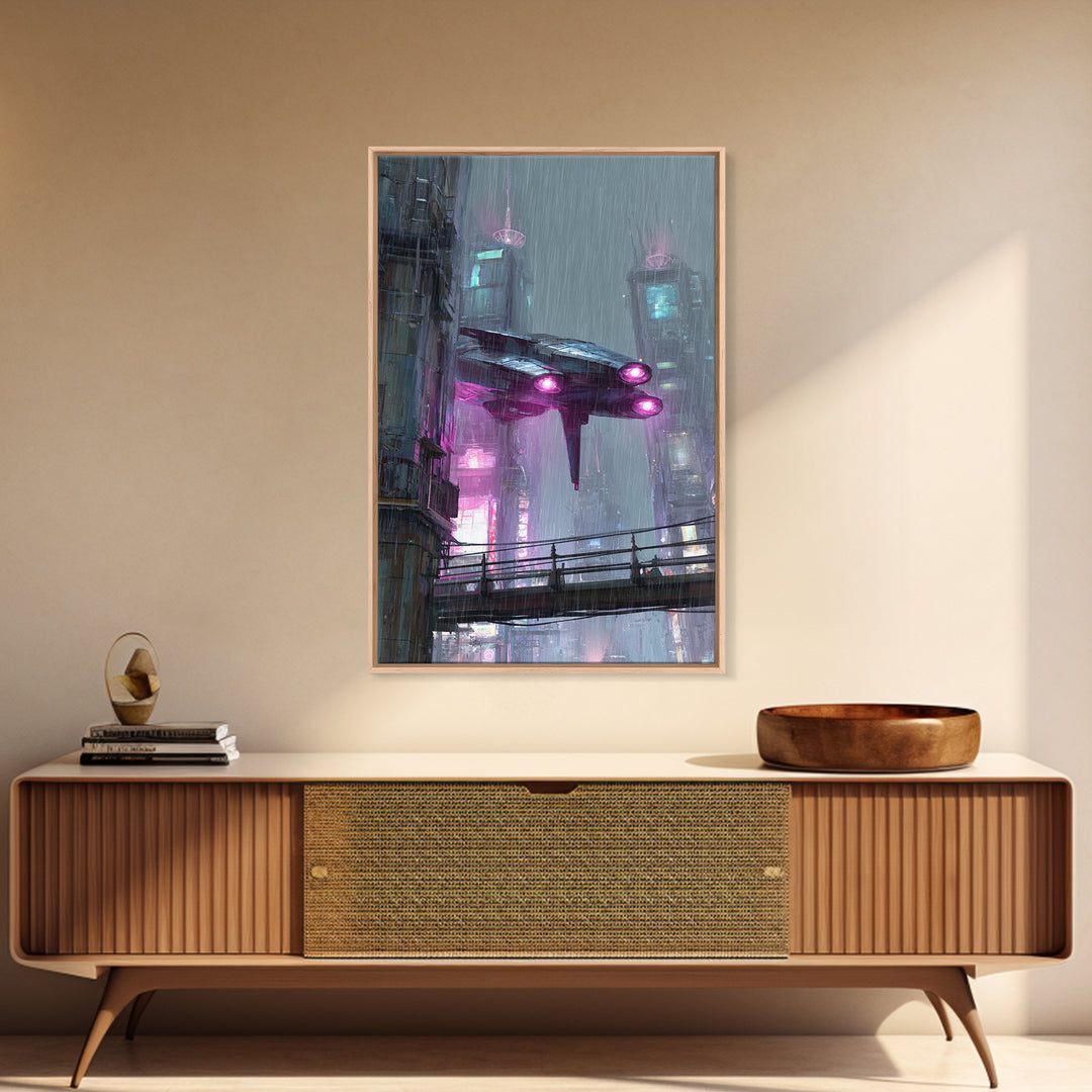 Futurist Bird Made of Panels and Light Framed Canvas Print, Futuristic Art, Steampunk Decor, Living Room Decor, Future, FUT-2x3-78