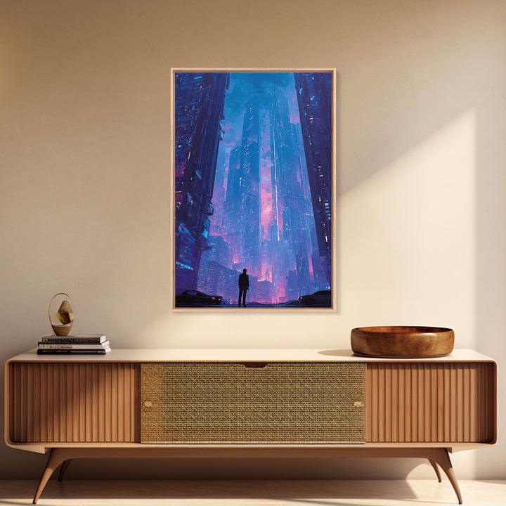 Sleek Chrome City Skyline Canvas Print, Futuristic Art, Digital Art Print, Living Room Decor, Abstract Art, Future, FUT-2x3-9