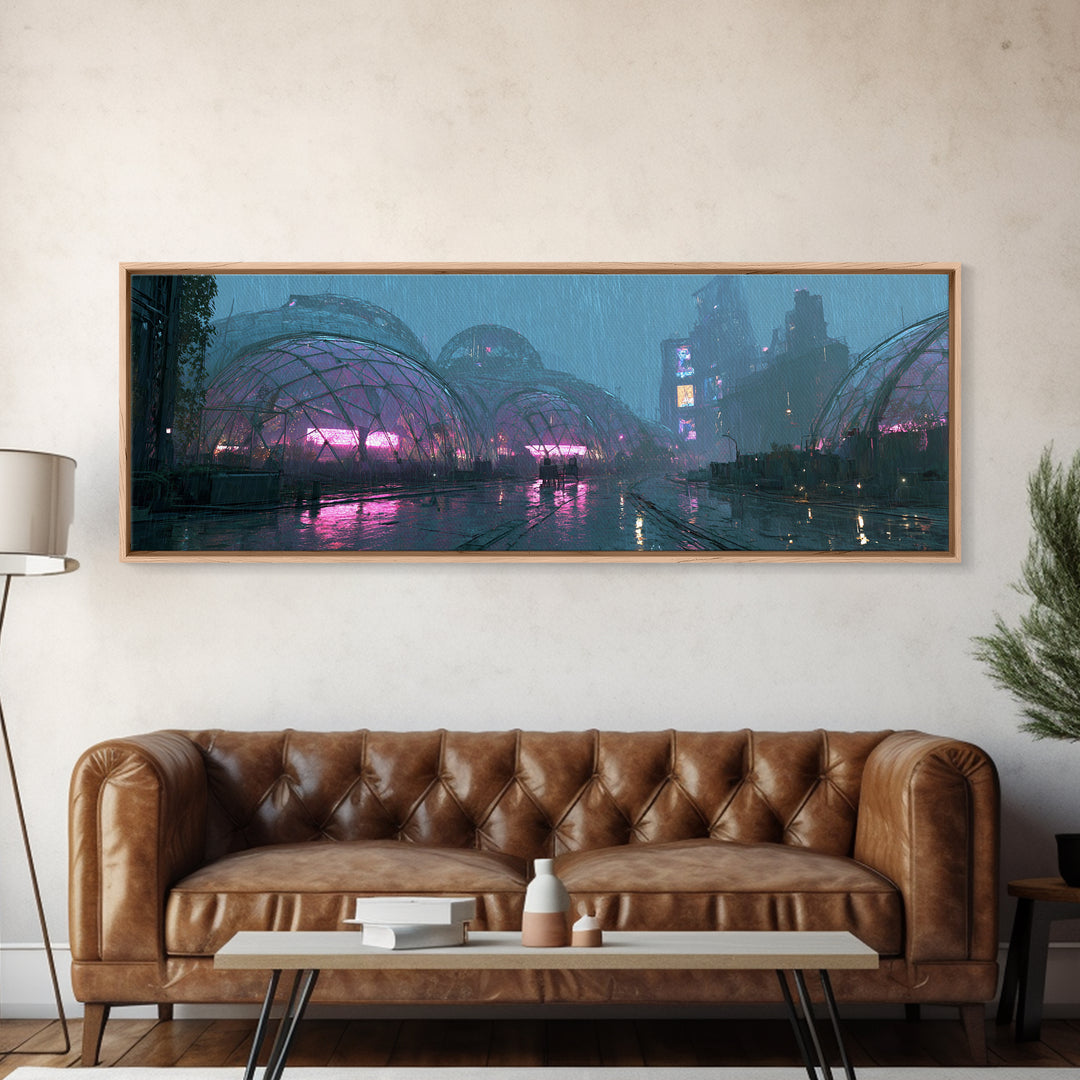 Futuristic Botanical Greenhouse Canvas Print, Futuristic Art, Steampunk Decor, Living Room Decor, Future, Fine Art Print, FUT-3x1-34