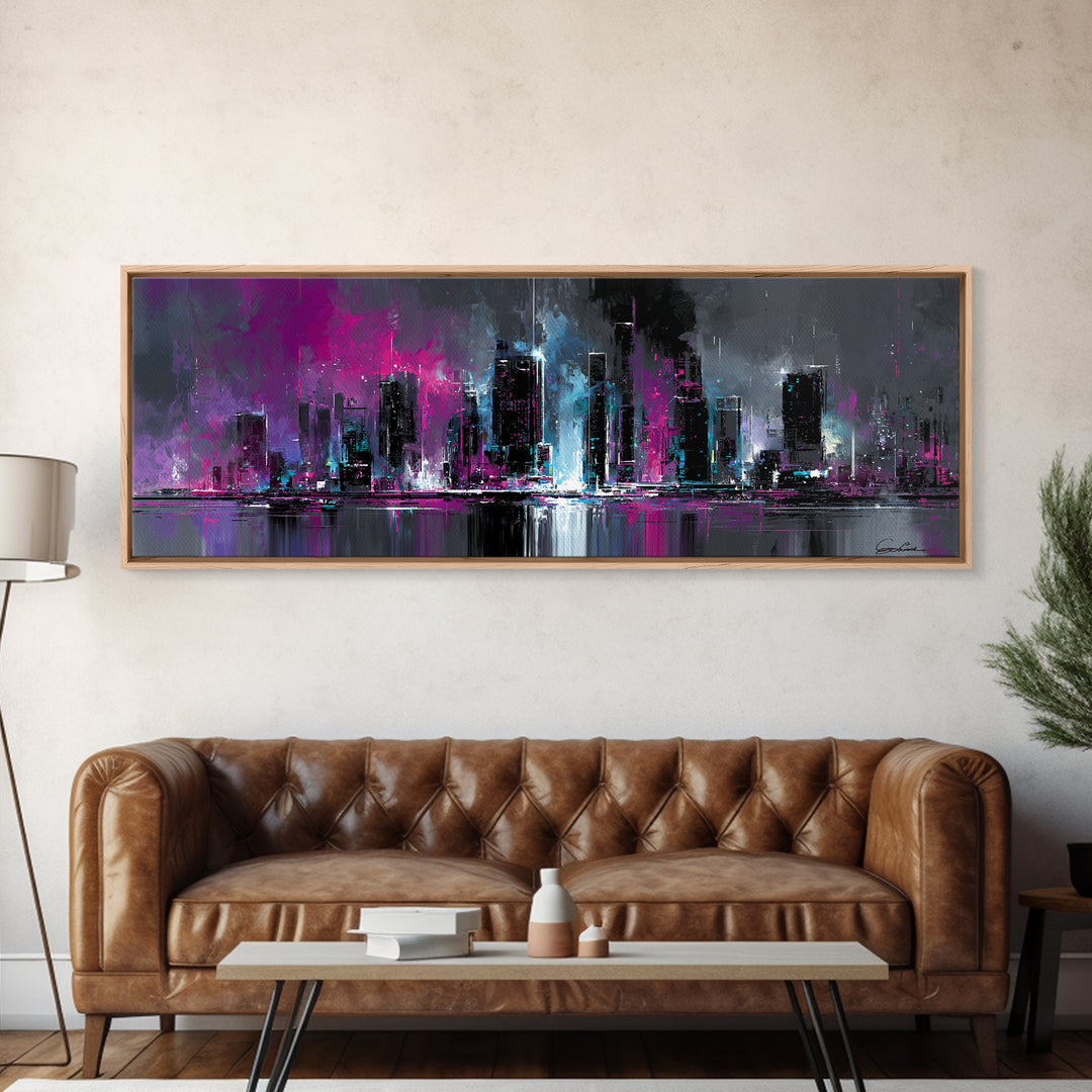 Sleek Chrome City Skyline Canvas Print, Futuristic Art, Wall Decor, Living Room Decor, Abstract Art, Future, Modern Wall Art, FUT-3x1-41