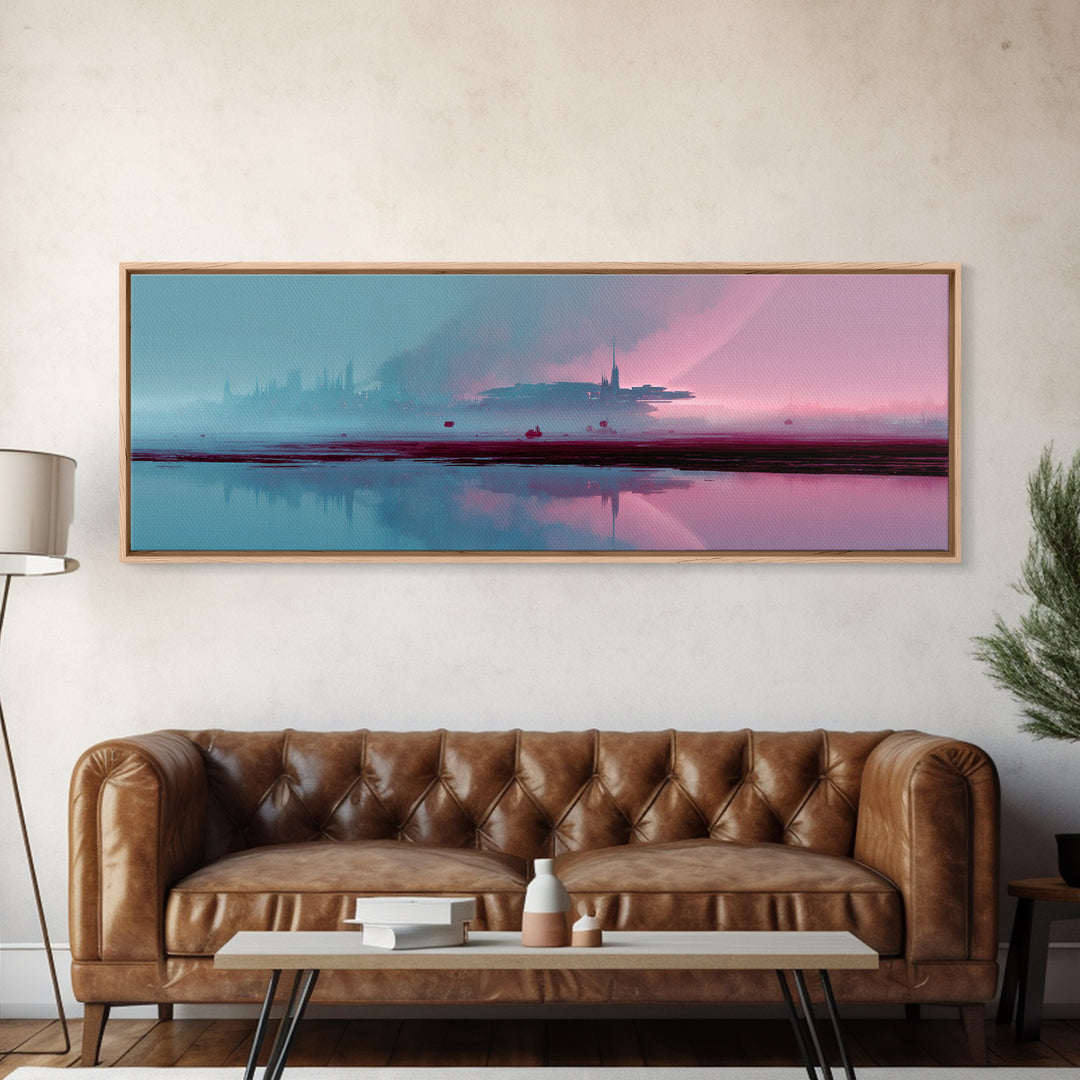 Minimal Spacecraft over a Clean Planet Horizon Canvas Print, Futuristic Art, Canvas Painting, Living Room Decor, Oil Painting, FUT-3x1-71