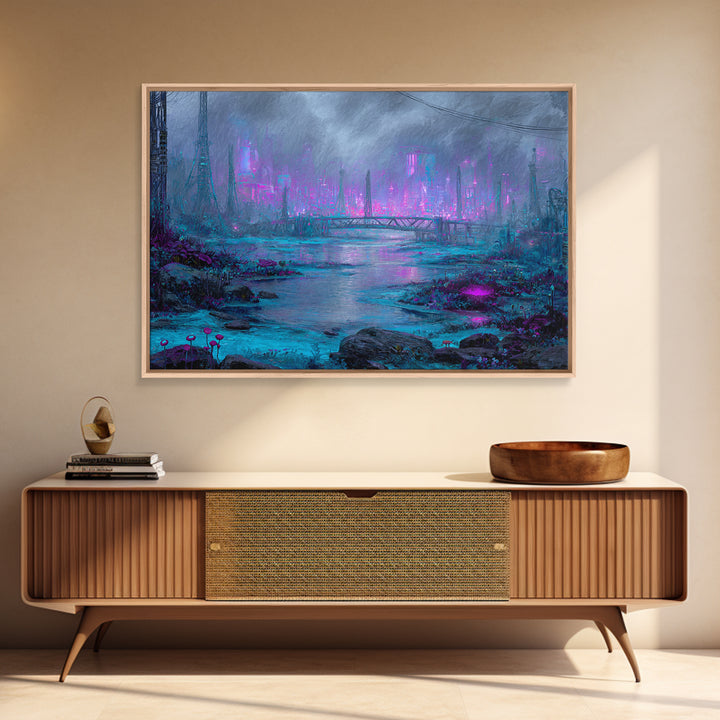 Bioluminescent Garden in a Future Habitat Canvas Print, Futuristic Art, Digital Art, Living Room Decor, Oil Painting, Future, FUT-3x2-32