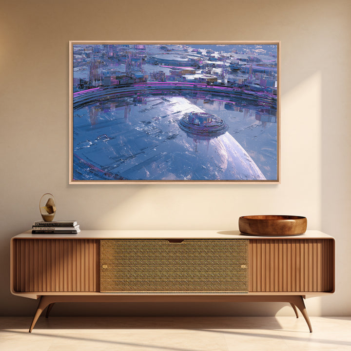 Orbital City Ring Around a Blue Planet Canvas Print, Futuristic Art, Modern Wall Decor, Living Room Decor, Fine Art, Future, FUT-3x2-62