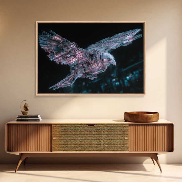 Futurist Bird Made of Panels and Light Framed Canvas Print, Futuristic Art, Modern Decor, Living Room Decor, Oil Painting, FUT-3x2-74
