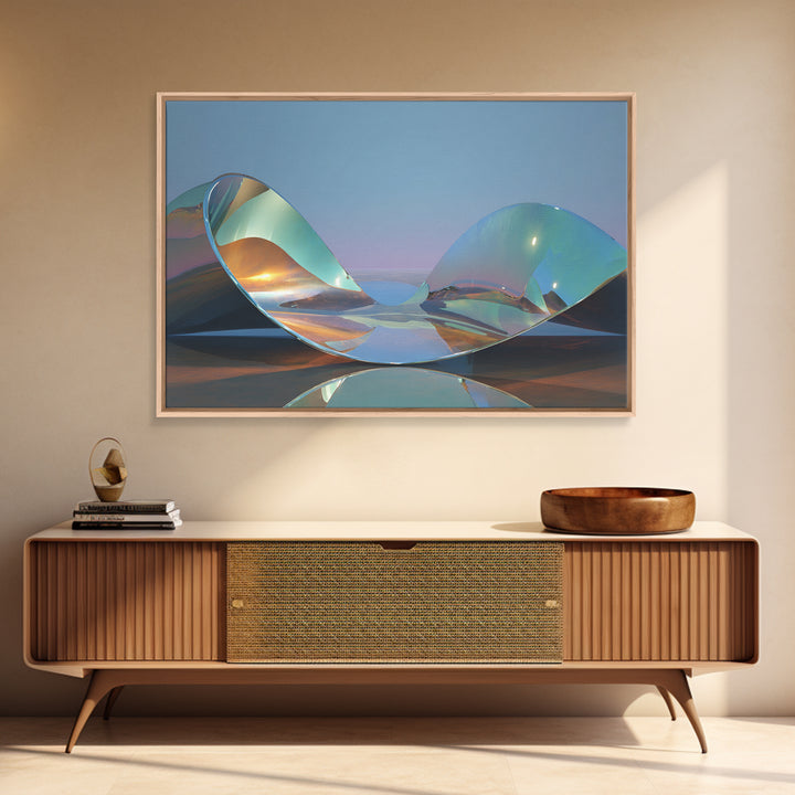 Chrome Abstract Sculpture Framed Canvas Print, Futuristic Art, Statement Artwork, Living Room Decor, Abstract Art, Future, FUT-3x2-95
