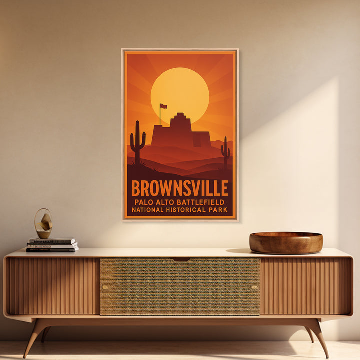 Brownsville Travel Poster, Framed Canvas Print, Golden Travel Poster Art, Brownsville City Art, Travel Poster Art, Mid Century Wall Art