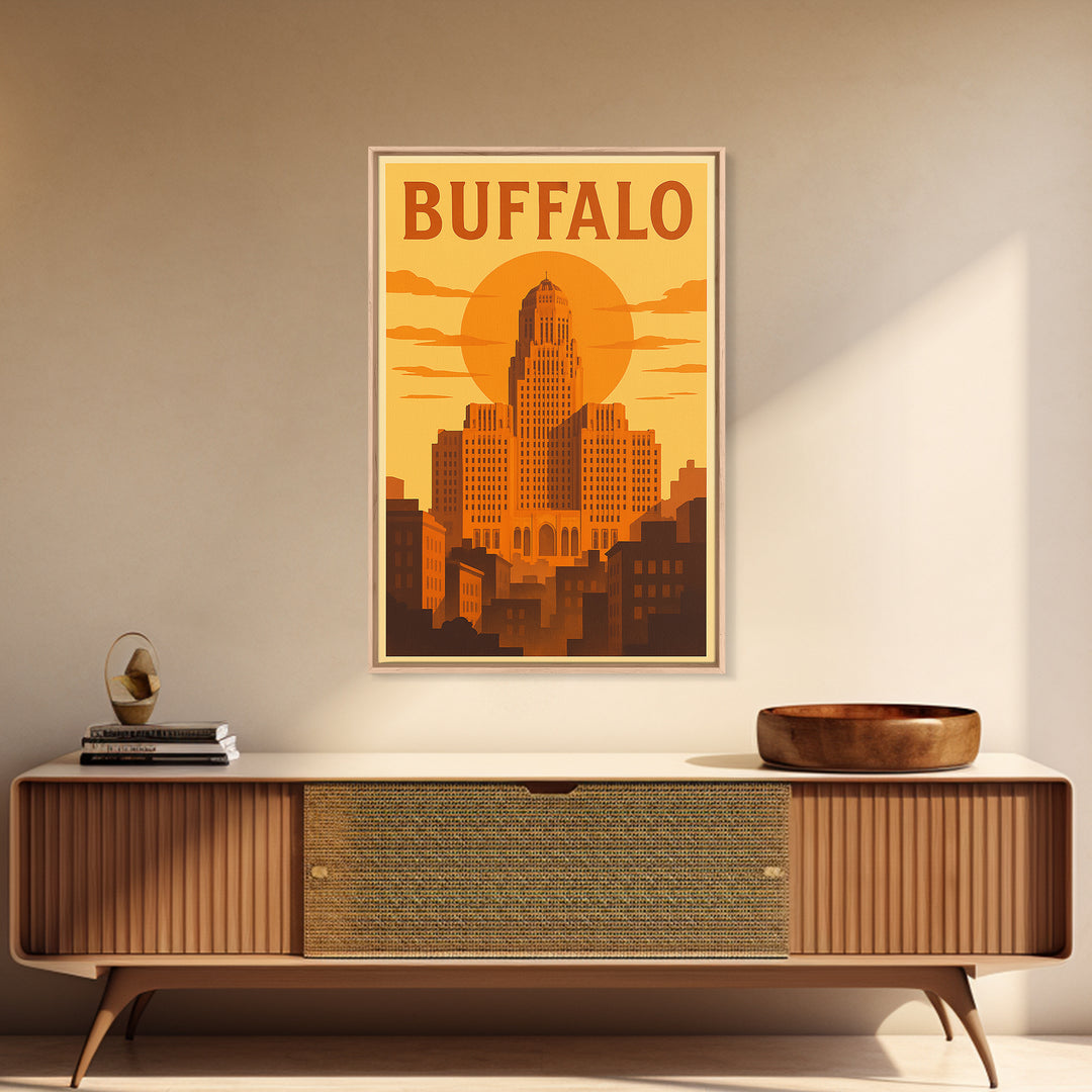 Buffalo New York Travel Poster, Canvas Print, Golden Travel Poster Art, Buffalo Art Print, Wanderlust Decor, Modern Wall Decor, Wall Art