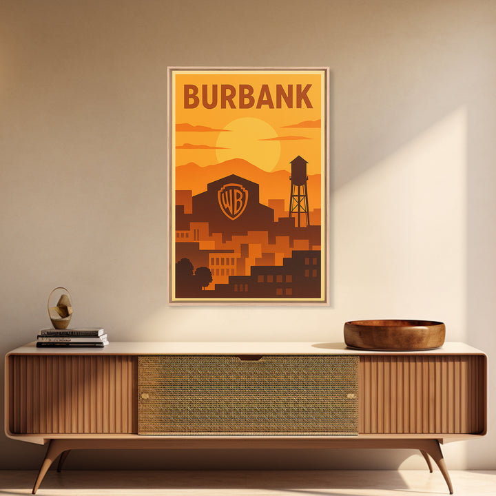 Burbank California Travel Poster, Canvas Print, Gold Art Deco Poster Art, Burbank Wall Art, Skyline Art, Poster Art, Gift For Travelers