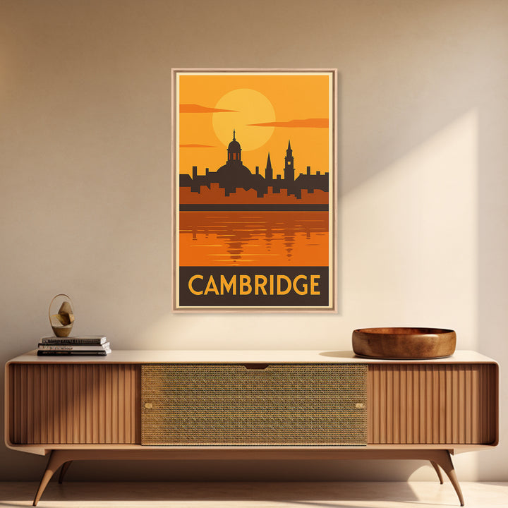Cambridge Travel Poster, Canvas Print, Gold Art Deco Poster Art, Cambridge Art Print, Fine Art Print, Home Office Decor, Travel Wall Art