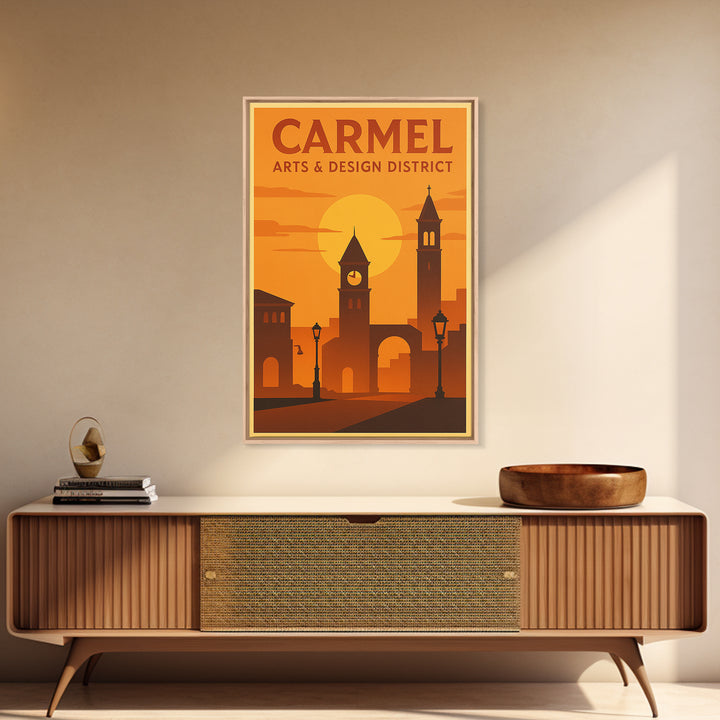Carmel Indiana Travel Poster, Canvas Print, Warm Sunset Silhouette Art, Carmel Art Print, Fine Art Print, Wall Decor, Travel Poster Set