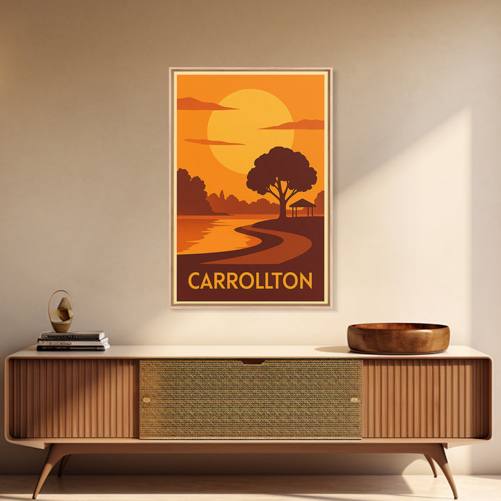 Carrollton Travel Poster, Canvas Print, Gold Art Deco Poster Art, Carrollton Art Print, Wanderlust Decor, Watercolor Downtown Skyline
