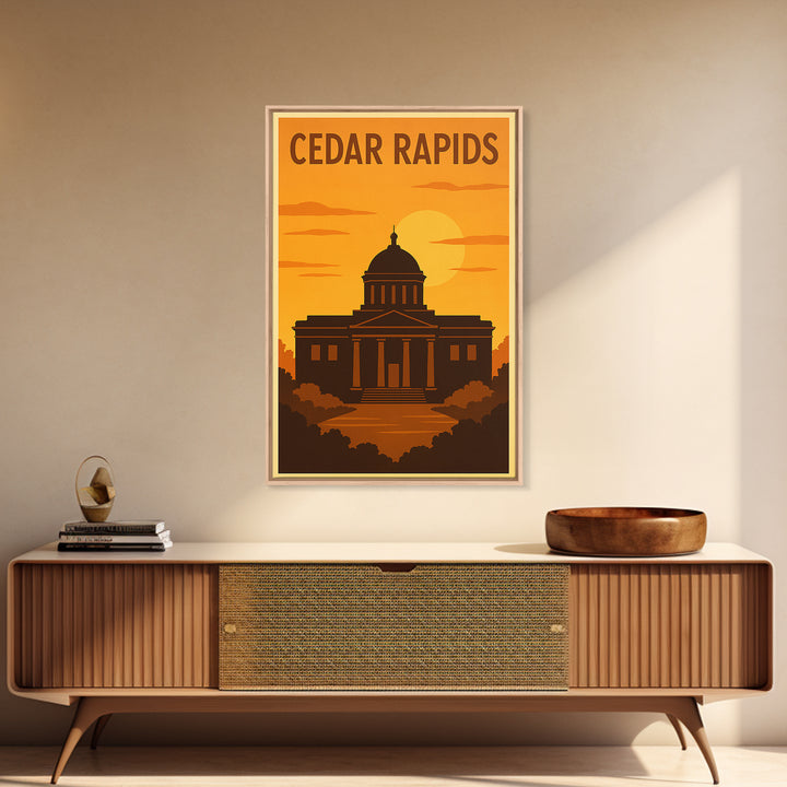 Cedar Rapids Iowa Travel Poster, Canvas Print, Golden Travel Poster Art, Cedar Rapids City Art, Vintage Travel Print, Travel Poster Art