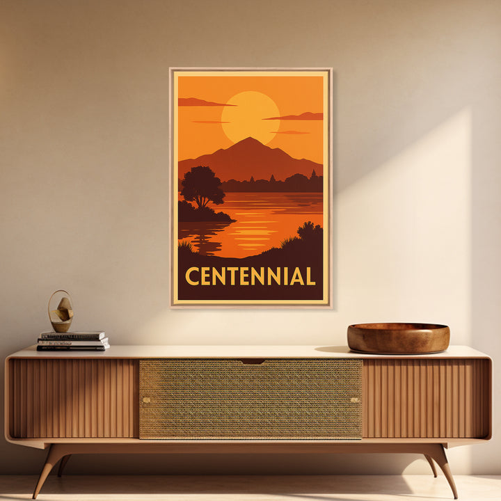 Centennial Travel Poster, Framed Canvas Print, Gold Art Deco Poster Art, Centennial Travel Art, Vintage Travel Art, City Travel Prints