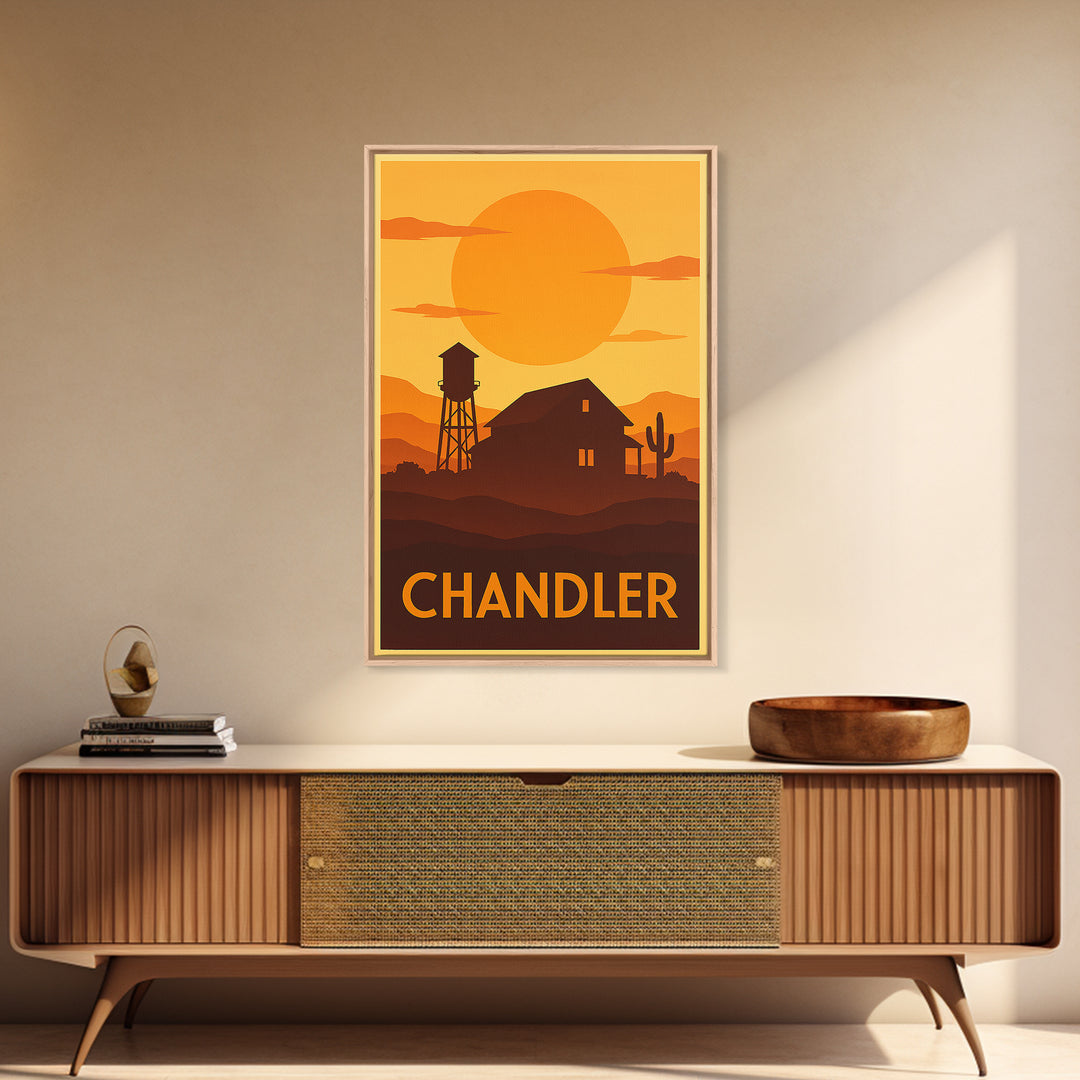 Chandler Travel Poster, Framed Canvas Print, Gold Art Deco Poster Art, Chandler Travel Art, Travel Art Print, Vintage Travel Art