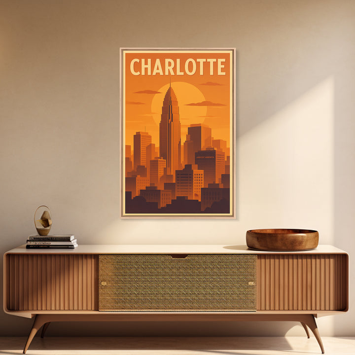 Charlotte North Carolina Travel Poster, Canvas Print, Gold Art Deco Poster Art, Charlotte Travel Art, Eclectic Wall Decor, Travel Wall Art