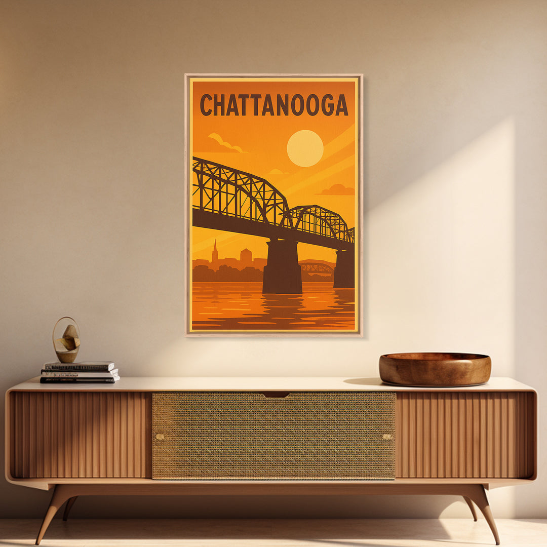 Chattanooga Tennessee Travel Poster, Canvas Print, Vintage Deco Wall Art, Chattanooga Art Print, Vintage City Poster, Skyline Art, Wall Art