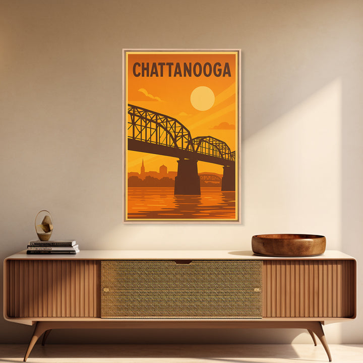 Chattanooga Tennessee Travel Poster, Canvas Print, Vintage Deco Wall Art, Chattanooga Art Print, Vintage City Poster, Skyline Art, Wall Art