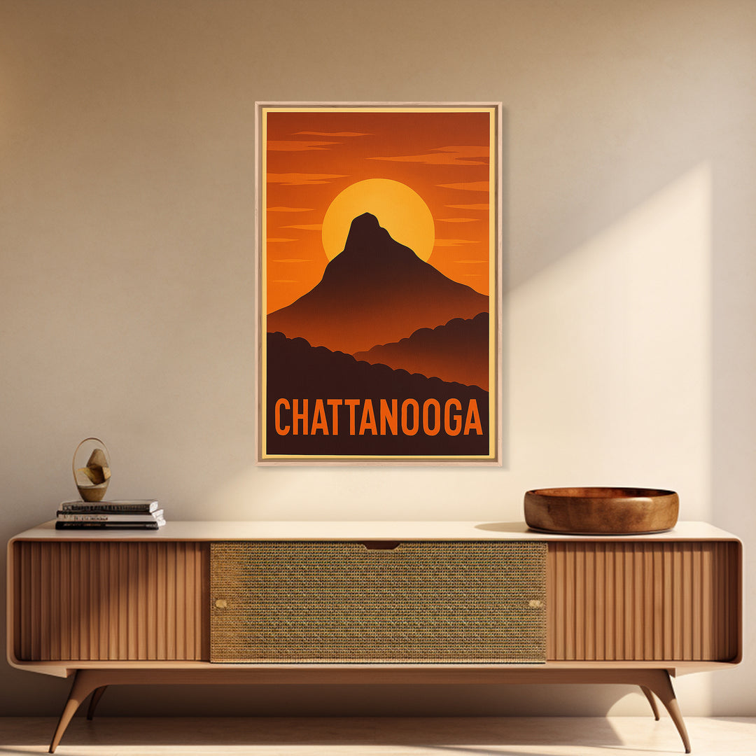 Chattanooga Travel Poster, Framed Canvas Print, Gold Art Deco Poster Art, Chattanooga Wall Art, Travel Art Print, Wanderlust Decor