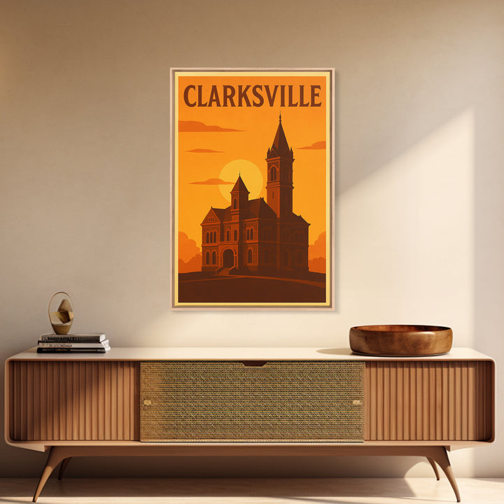 Clarksville Tennessee Travel Poster, Canvas Print, Golden Travel Poster Art, Clarksville Wall Art, Modern Wall Decor, Home Office Decor