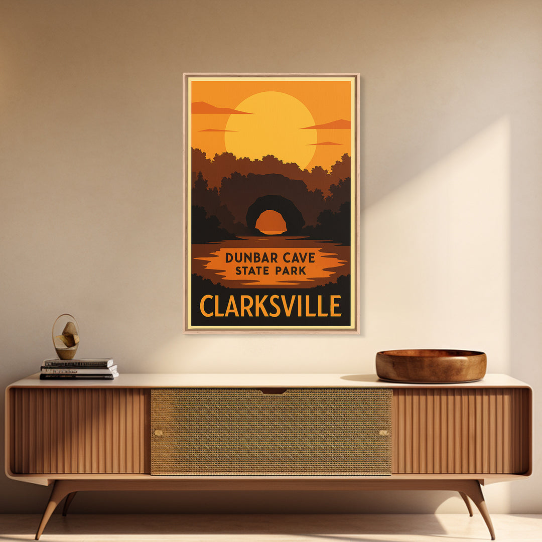 Clarksville Travel Poster, Canvas Print, Warm Sunset Silhouette Art, Clarksville Wall Art, Modern Wall Decor, City Illustration