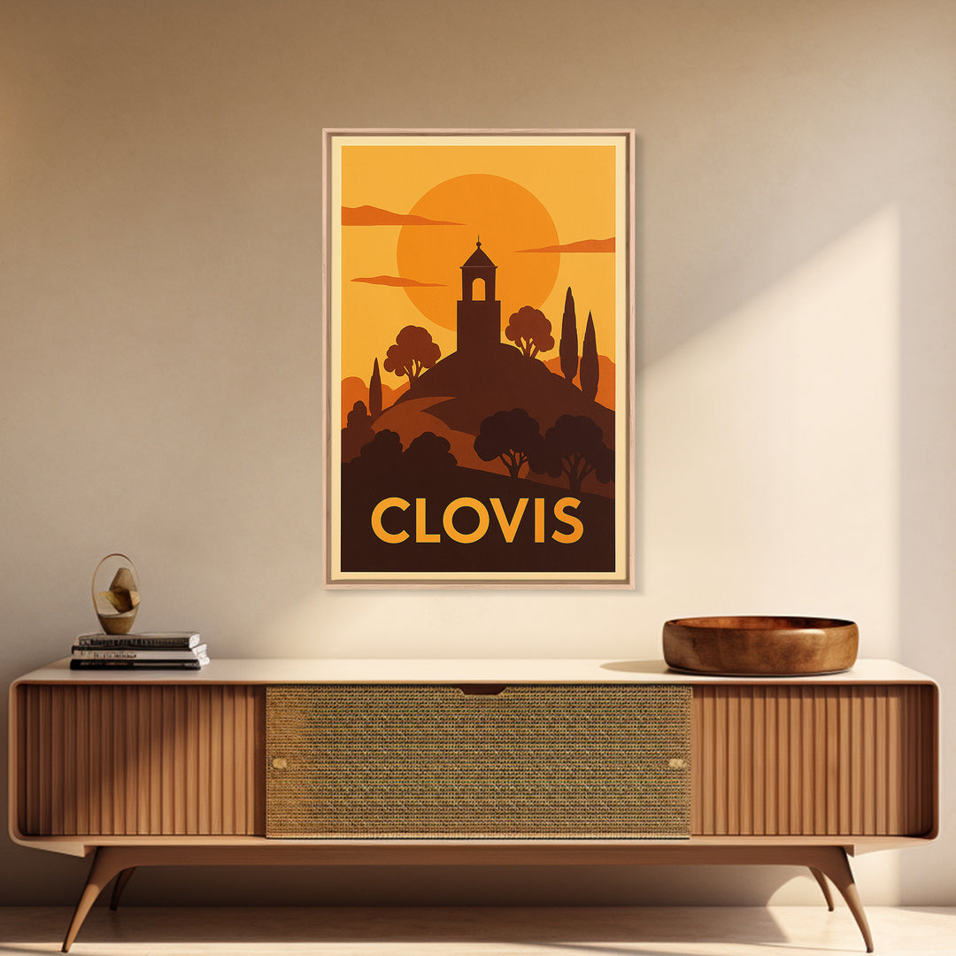 Clovis Travel Poster, Canvas Print, Gold Art Deco Poster Art, Clovis Poster Print, Living Room Wall Art, Travel Wall Decor, Poster Print