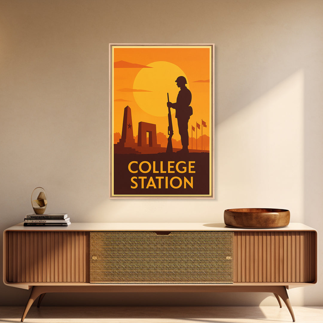 College Station Travel Poster, Canvas Print, Gold Art Deco Poster Art, College Station Poster Print, Living Room Wall Art, Travel Wall Art