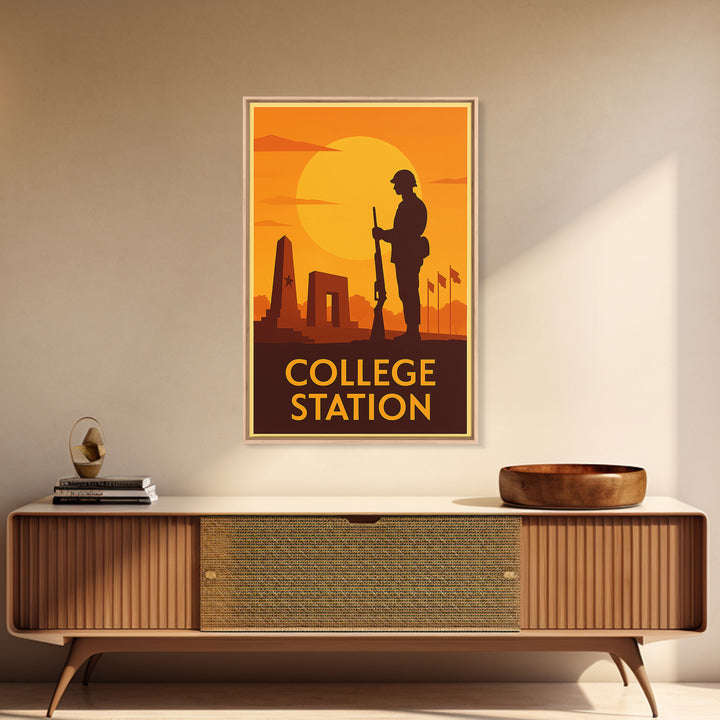 College Station Travel Poster, Canvas Print, Gold Art Deco Poster Art, College Station Poster Print, Living Room Wall Art, Travel Wall Art