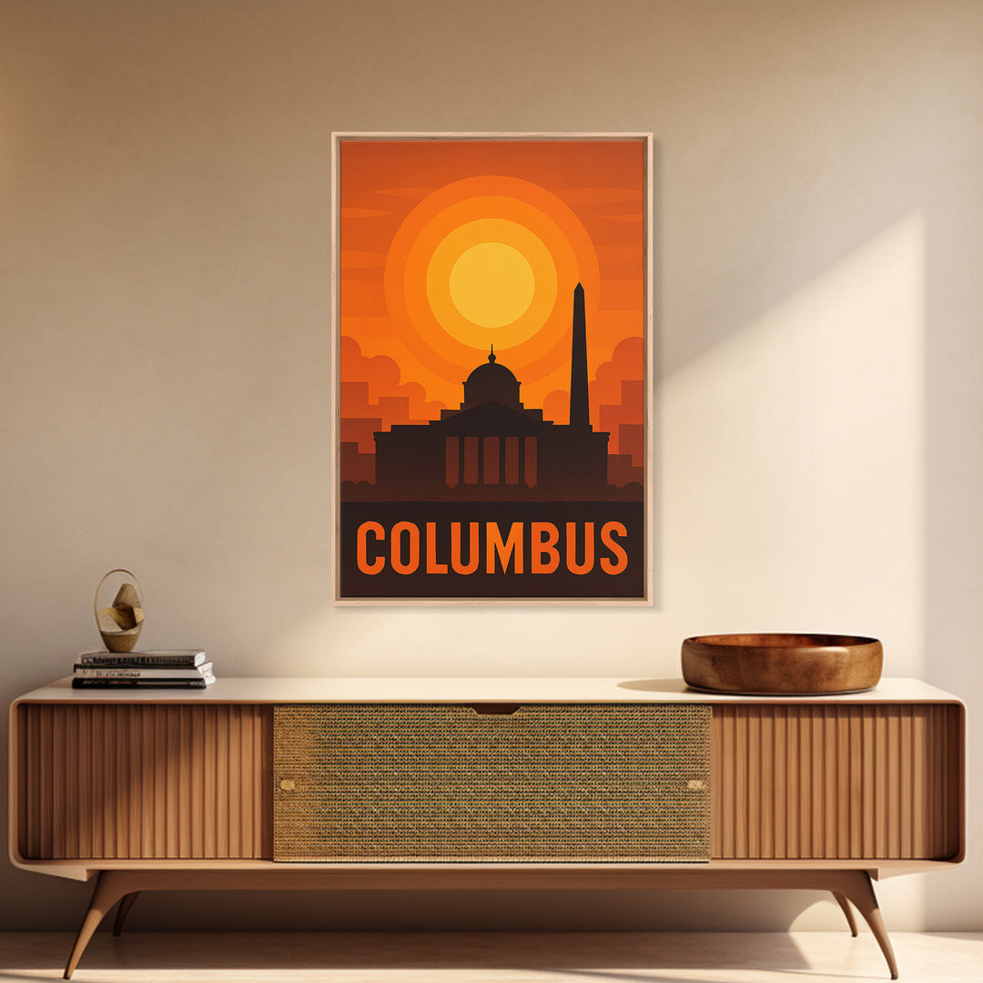 Columbus Travel Poster, Canvas Print, Golden Travel Poster Art, Columbus City Art, Living Room Wall Art, Vintage City Poster, Poster Art
