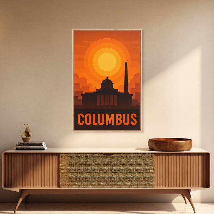 Columbus Travel Poster, Canvas Print, Golden Travel Poster Art, Columbus City Art, Living Room Wall Art, Vintage City Poster, Poster Art