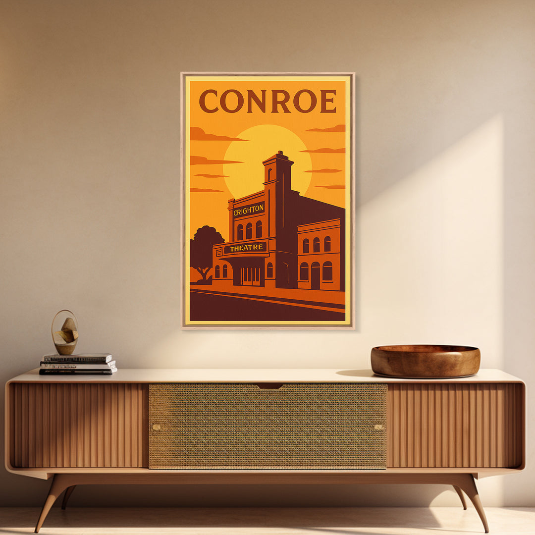 Conroe Texas Travel Poster, Canvas Print, Golden Poster Art, Conroe Art Print, Vintage Travel Print, Retro Travel Print, City Illustration