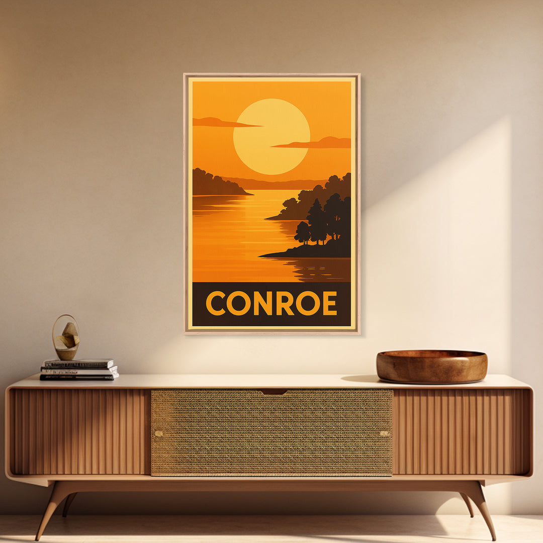Conroe Travel Poster, Canvas Print, Golden Travel Poster Art, Conroe Poster Print, Living Room Wall Art, Home Office Decor, Wall Art