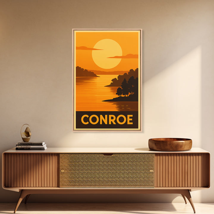 Conroe Travel Poster, Canvas Print, Golden Travel Poster Art, Conroe Poster Print, Living Room Wall Art, Home Office Decor, Wall Art