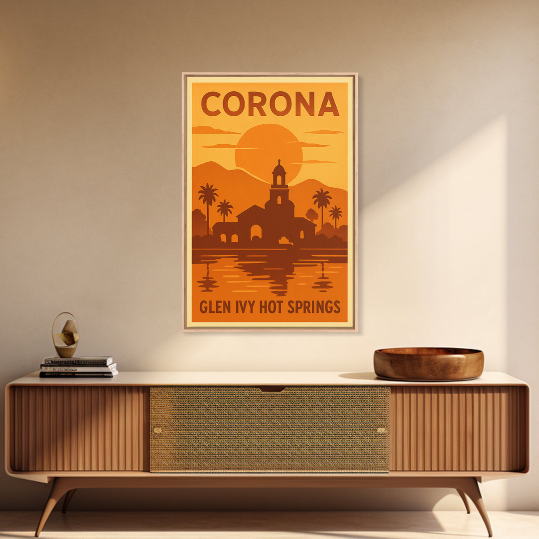 Corona California Travel Poster, Canvas Print, Gold Art Deco Poster Art, Corona City Art, Travel Art Print, Retro Travel Print, Wall Decor