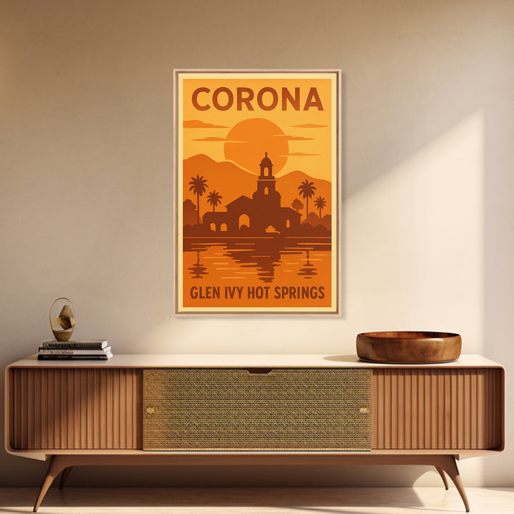 Corona California Travel Poster, Canvas Print, Gold Art Deco Poster Art, Corona City Art, Travel Art Print, Retro Travel Print, Wall Decor