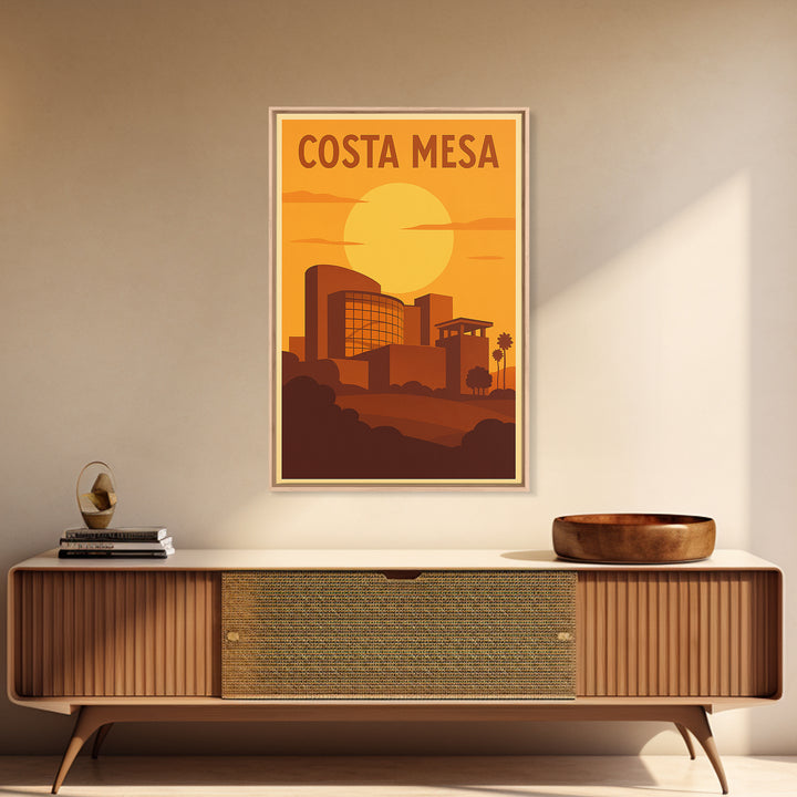 Costa Mesa California Travel Poster, Canvas Print, Warm Sunset Silhouette Art, Costa Mesa Wall Art, Travel Prints, Travel Art Print