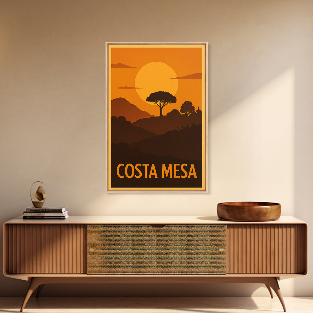 Costa Mesa Travel Poster, Canvas Print, Gold Art Deco Poster Art, Costa Mesa City Art, Gift For Travelers, Mid Century Wall Art