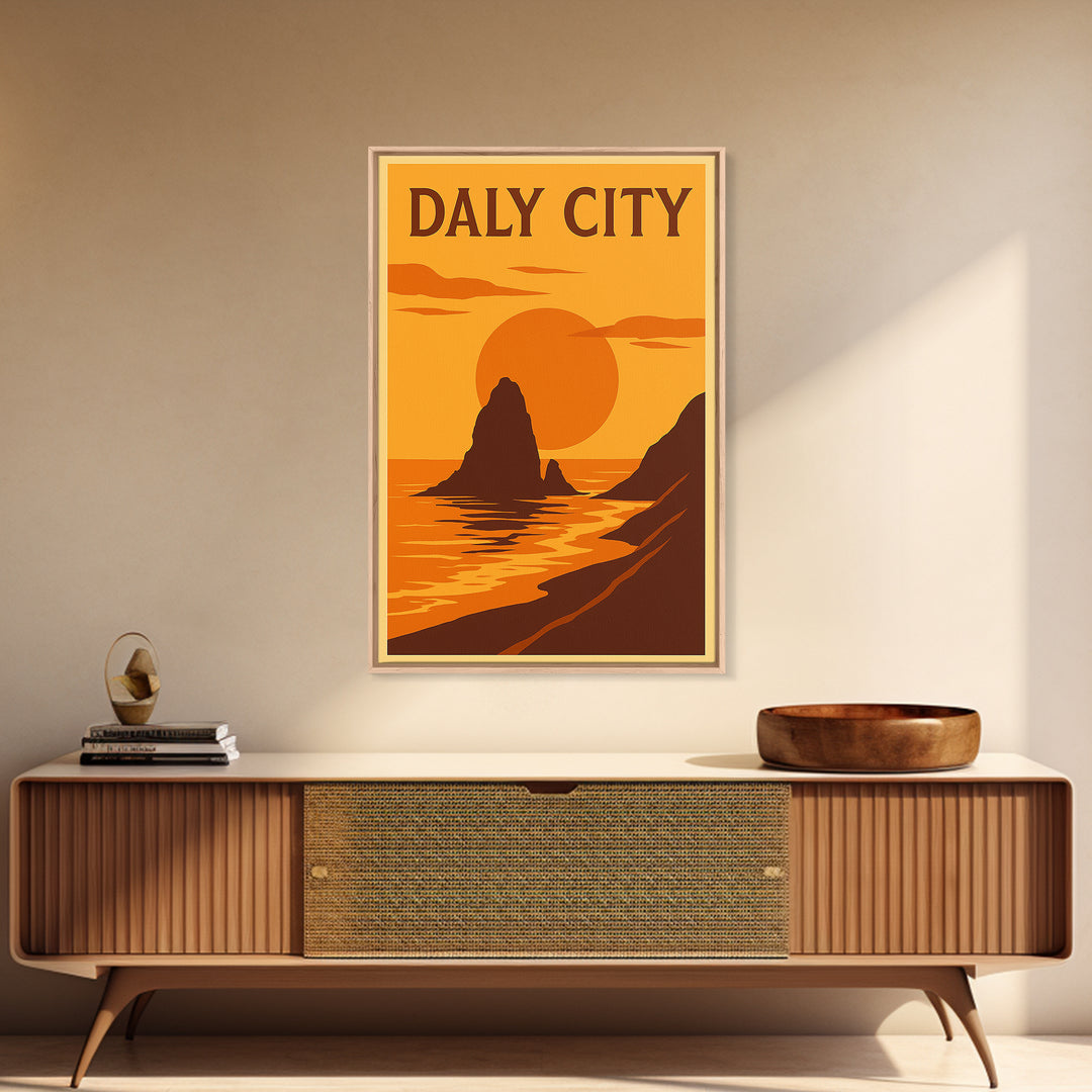 Daly City California Travel Poster, Canvas Print, Warm Sunset Silhouette Art, Daly Art Print, Wanderlust Decor, Gift For Travelers