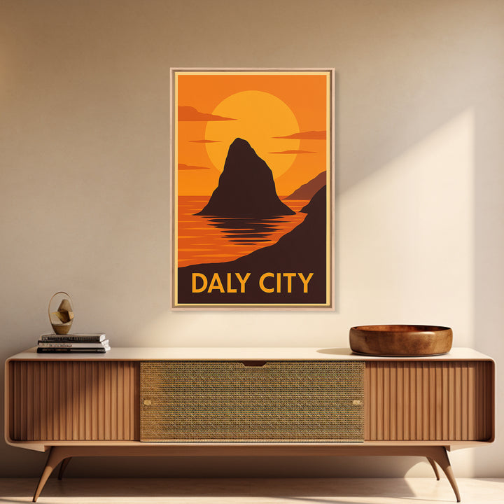 Daly City Travel Poster, Framed Canvas Print, Gold Art Deco Poster Art, Daly City Wall Art, Gift For Travelers, Fine Art Print