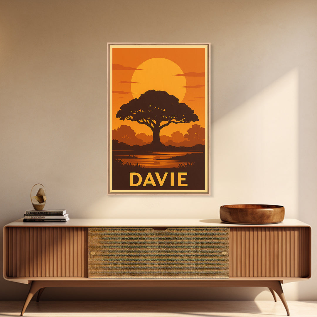 Davie Travel Poster, Canvas Print, Gold Art Deco Poster Art, Davie City Art, Wanderlust Decor, Fine Art Print, Watercolor Skyline