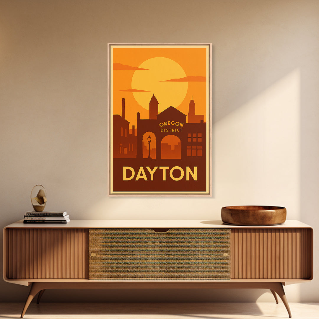 Dayton Travel Poster, Canvas Print, Vintage Deco Wall Art, Dayton City Art, Mid Century Wall Art, Travel Art Print, Gift For Travelers