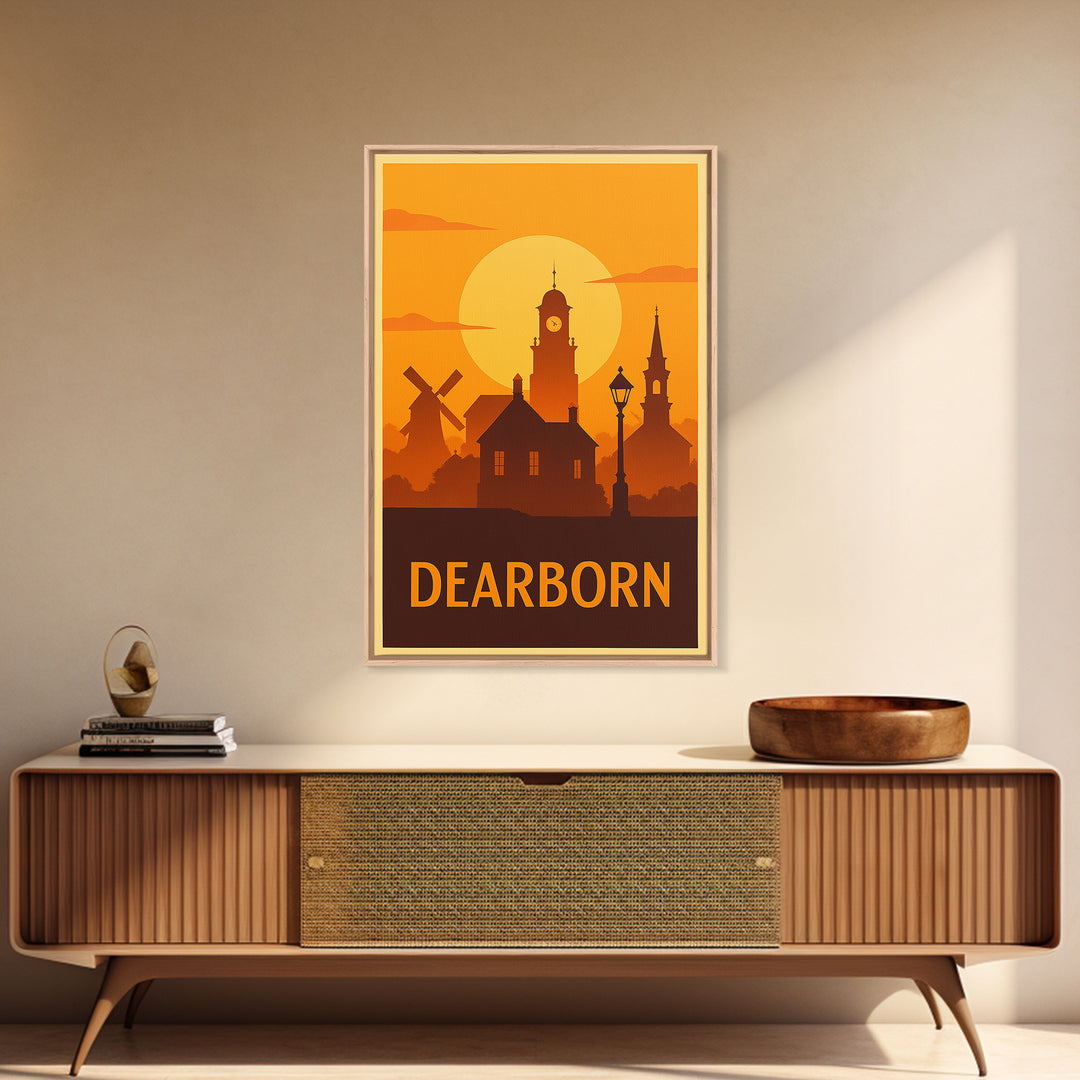 Dearborn Travel Poster, Canvas Print, Golden Travel Poster Art, Dearborn Travel Art, Wanderlust Decor, Travel Poster Set, Travel Art Print