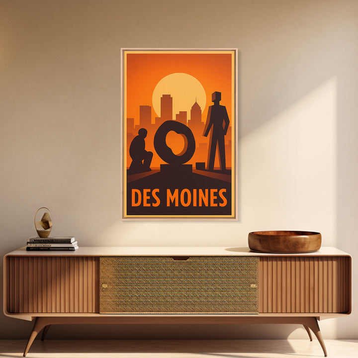 Des Moines Travel Poster, Canvas Print, Gold Art Deco Poster Art, Des Moines Art Print, Travel Wall Art, Home Office Decor, Travel Print