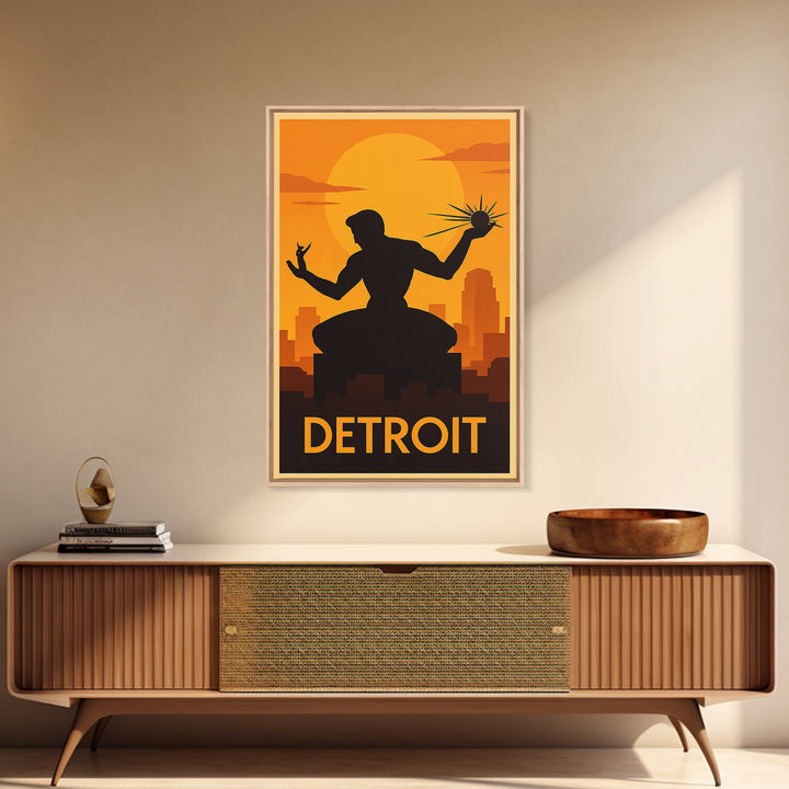 Detroit Travel Poster, Framed Canvas Print, Vintage Deco Wall Art, Detroit Travel Art, City Art Print, Travel Wall Art, Fine Art Print