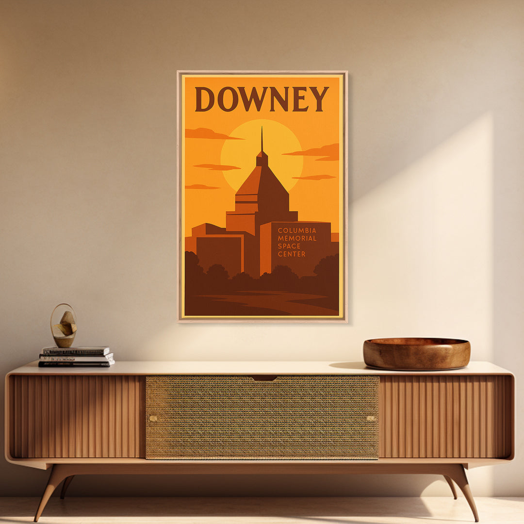 Downey California Travel Poster, Canvas Print, Gold Art Deco Poster Art, Downey Wall Art, Gift For Travelers, Retro Travel Print, Wall Decor
