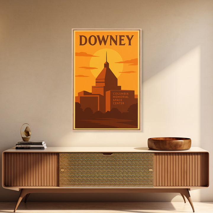 Downey California Travel Poster, Canvas Print, Gold Art Deco Poster Art, Downey Wall Art, Gift For Travelers, Retro Travel Print, Wall Decor