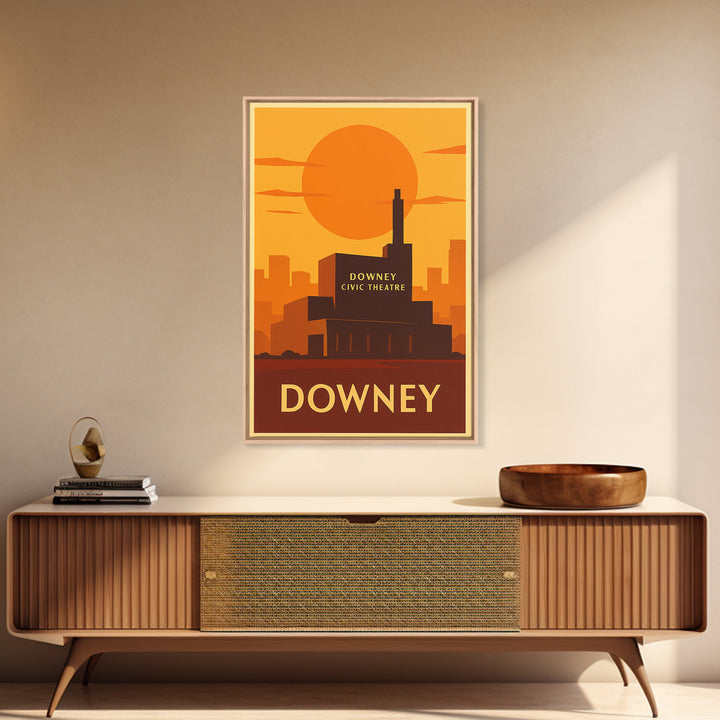 Downey Travel Poster, Framed Canvas Print, Vintage Deco Wall Art, Downey City Art, Travel Poster Art, Retro Travel Print, Travel Posters