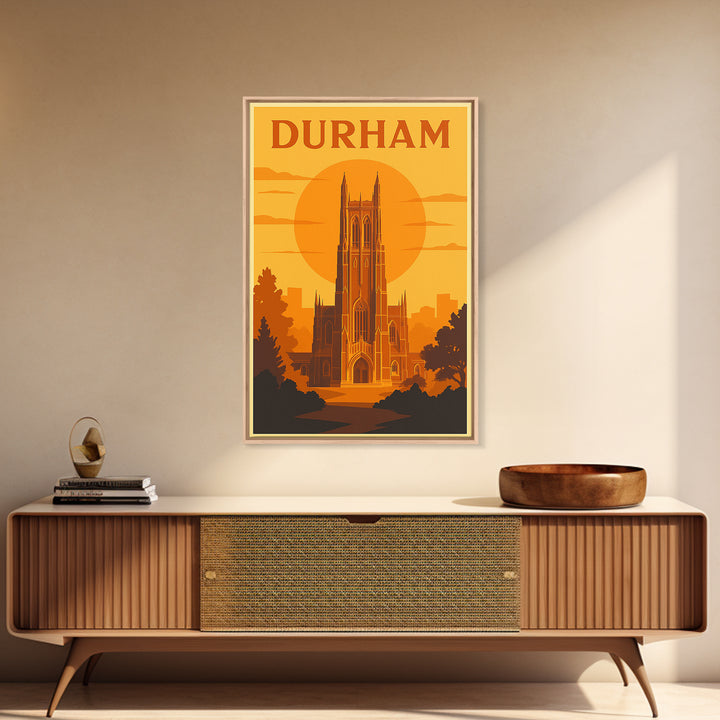 Durham North Carolina Travel Poster, Canvas Print, Warm Sunset Silhouette Art, Durham Wall Art, Vintage City Art, Travel Wall Art