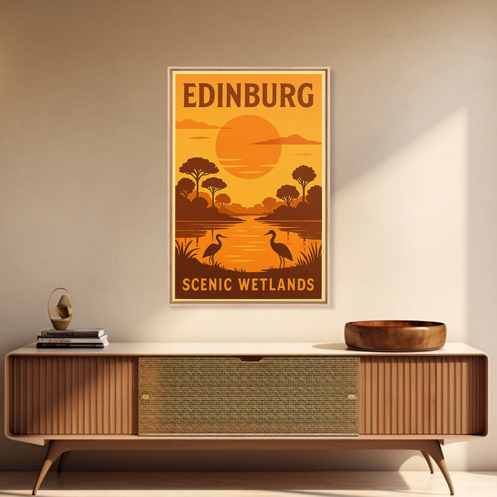 Edinburg Texas Travel Poster, Framed Canvas Print, Vintage Deco Wall Art, Edinburg Wall Art, Mid Century Wall Art, Gift For Travelers