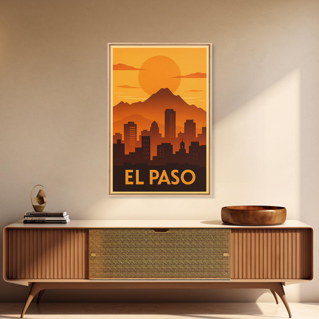 El Paso Travel Poster, Canvas Print, Golden Travel Poster Art, El Paso City Art, Retro Travel Print, Vintage City Art, City Illustration